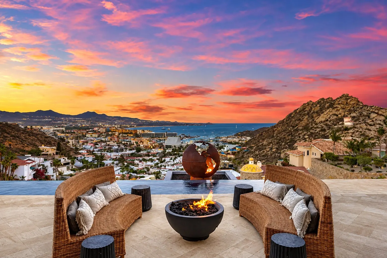 Villa Lucia Noir, Cabo San Lucas, at sunset over the marina